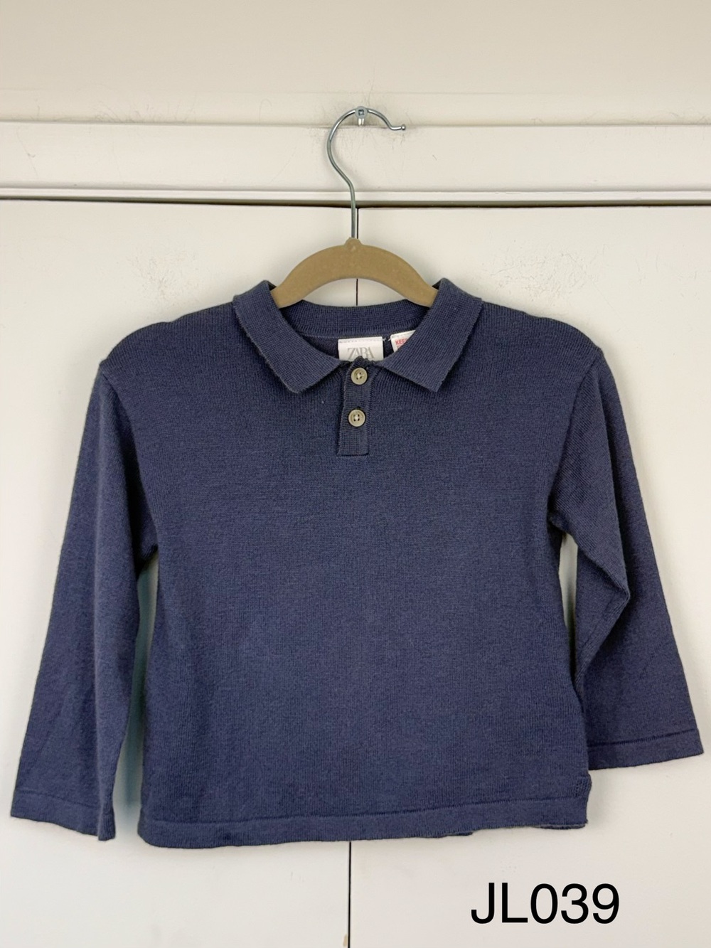 Zara Kids Blue Knit Long Sleeve Polo Shirt 1.5Y 86cm